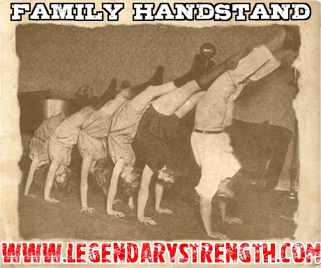 Macfadden and his five daughters doing a handstand during a radio show