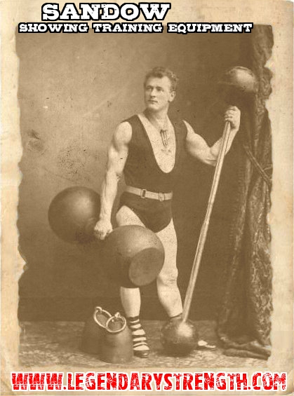 Sandow posing with his training equipment
