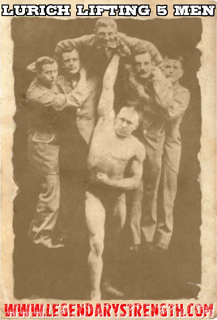 Georg Lurich lifting and holding up five men with ease